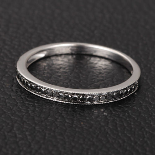 Pave-Set Black Diamond Milgrain Half Eternity Wedding Band - Lord of Gem Rings