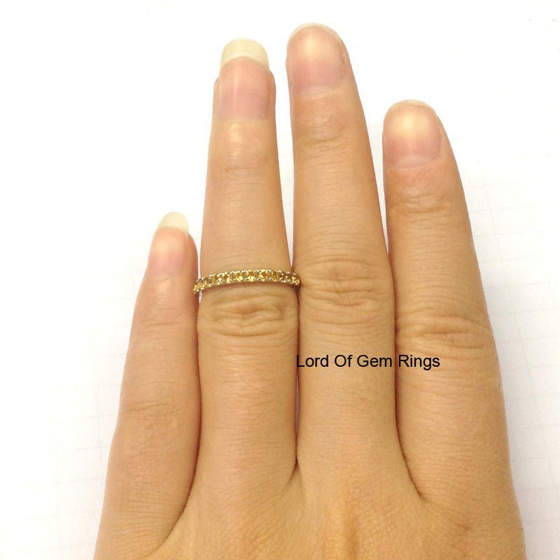 Pave-Set Citrine Half Eternity November Birthstone Band in White Gold - Lord of Gem Rings