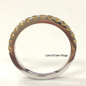 Pave-Set Citrine Half Eternity November Birthstone Band in White Gold - Lord of Gem Rings