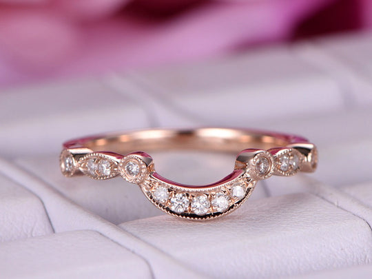 Pave-Set Diamond 5-Stones in Crescent Wedding Band 14K Rose Gold