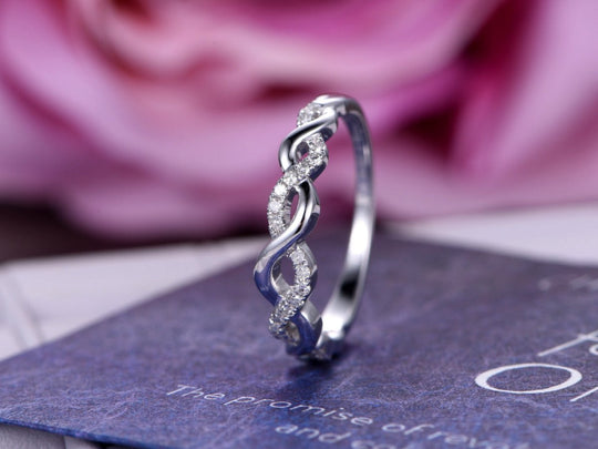 Pave-Set Diamond Criss-Cross Half Eternity Wedding Band 14K White Gold