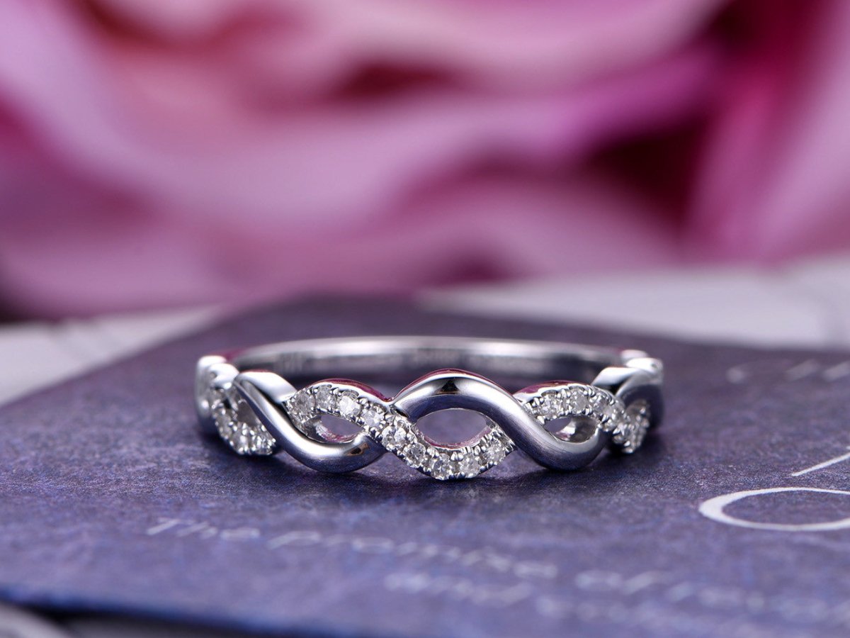 Pave-Set Diamond Criss-Cross Half Eternity Wedding Band 14K White Gold - Lord of Gem Rings