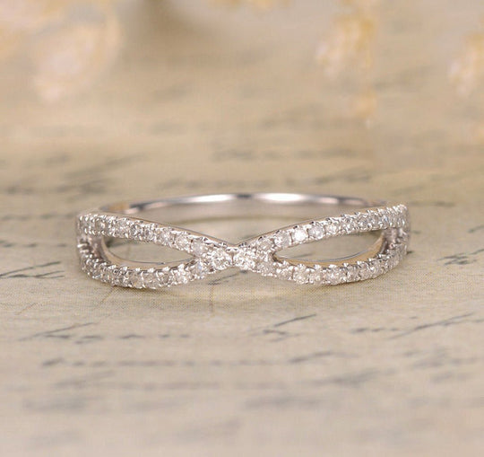 Pave-Set Diamond Crossover Wedding Band 14K White Gold