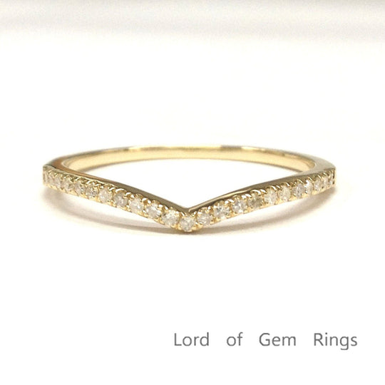 Pave-Set Diamond Curved Half Eternity Wedding Band 14K Yellow Gold