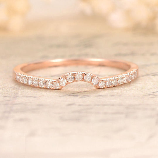 Pave-Set Diamond Curved Wedding Band 14K Rose Gold