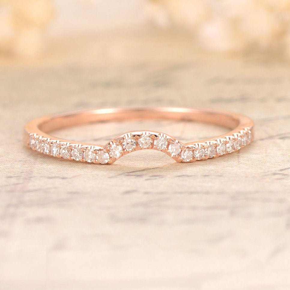Pave-Set Diamond Curved Wedding Band 14K Rose Gold - Lord of Gem Rings