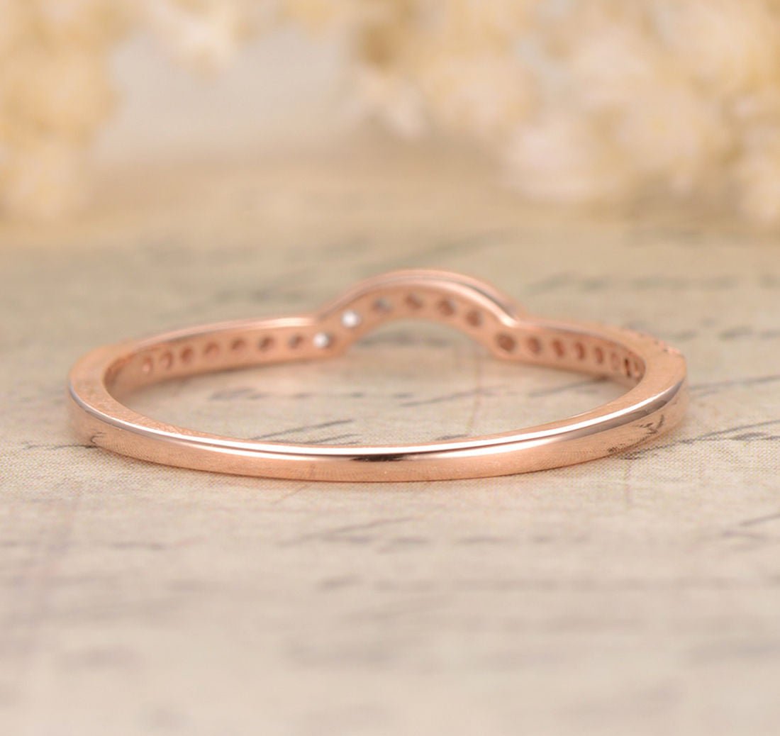 Pave-Set Diamond Curved Wedding Band 14K Rose Gold - Lord of Gem Rings
