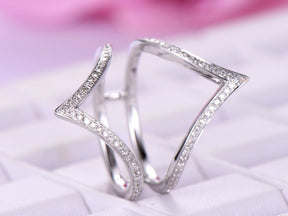 Pave-Set Diamond Deep V Chevron Ring Guard 14k White Gold Symmetrical - Lord of Gem Rings