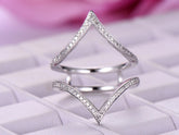 Pave-Set Diamond Deep V Chevron Ring Guard 14k White Gold Symmetrical - Lord of Gem Rings