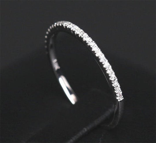 Pave-Set Diamond Half Eternity THIN Band VVS-H Diamonds