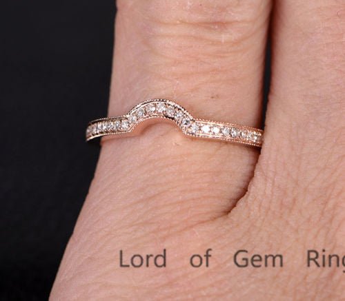 Pave-Set Diamond Milgrain Curved Wedding Band 14K Rose Gold - Lord of Gem Rings