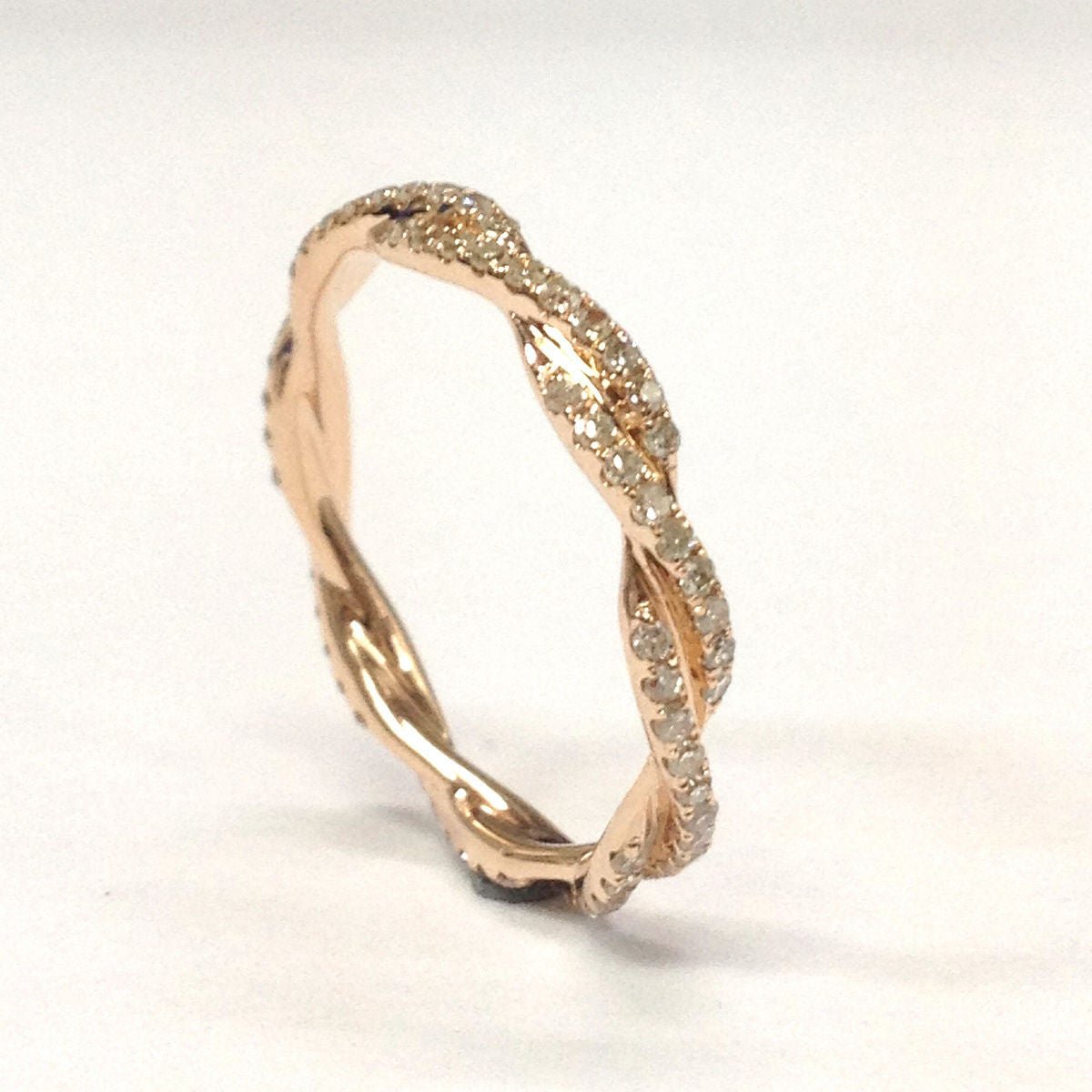 Pave-Set Diamond Twisted Wedding Band Eternity Ring 14K Rose Gold - Lord of Gem Rings