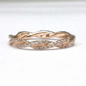 Pave-Set Diamond Twisted Wedding Band Eternity Ring 14K Rose Gold - Lord of Gem Rings