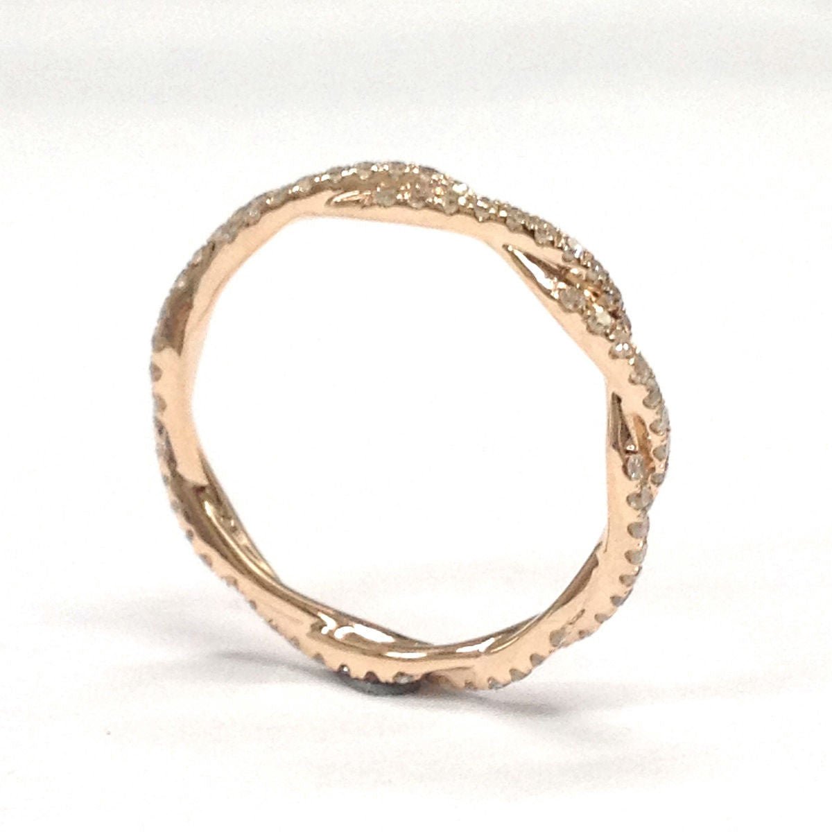 Pave-Set Diamond Twisted Wedding Band Eternity Ring 14K Rose Gold - Lord of Gem Rings