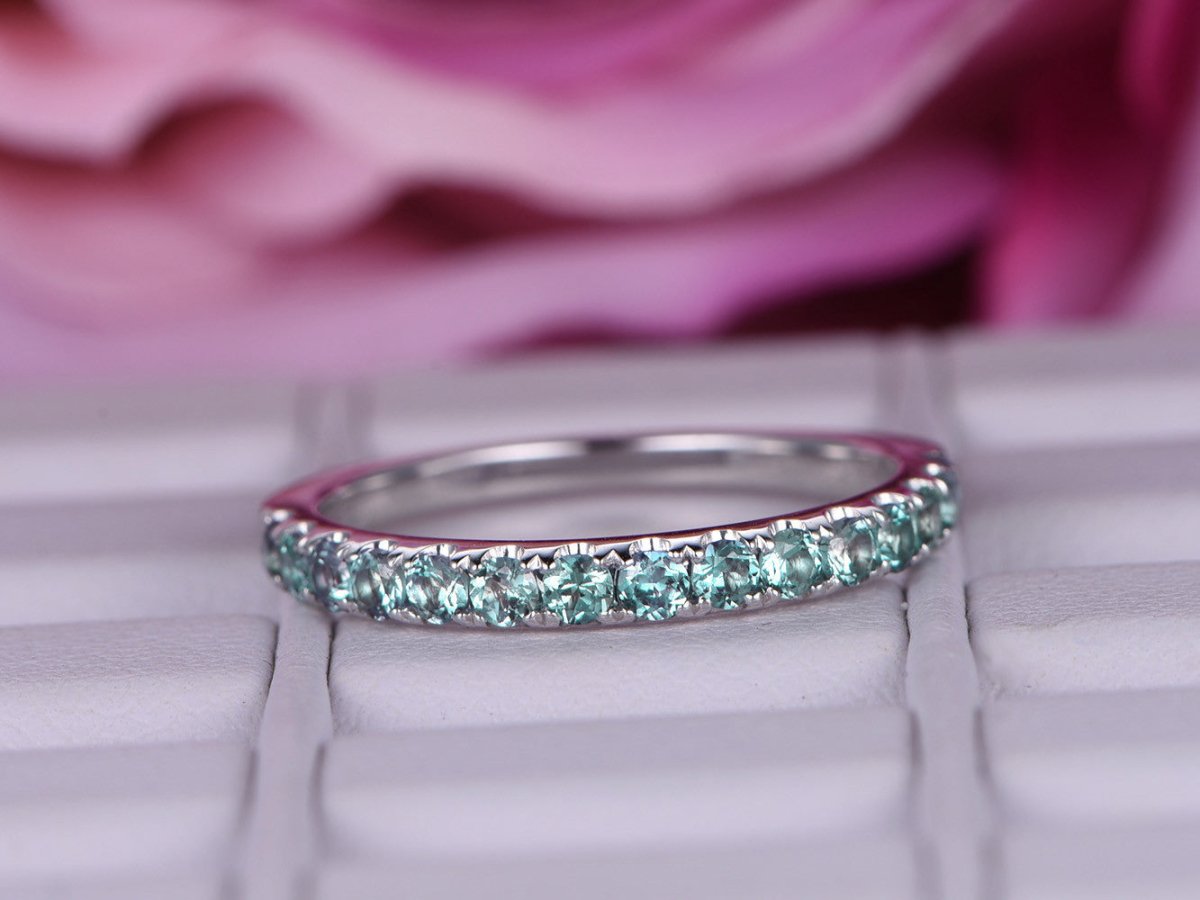 Pave-Set Half Eternity Alexandrite June Birthstone Band - Lord of Gem Rings