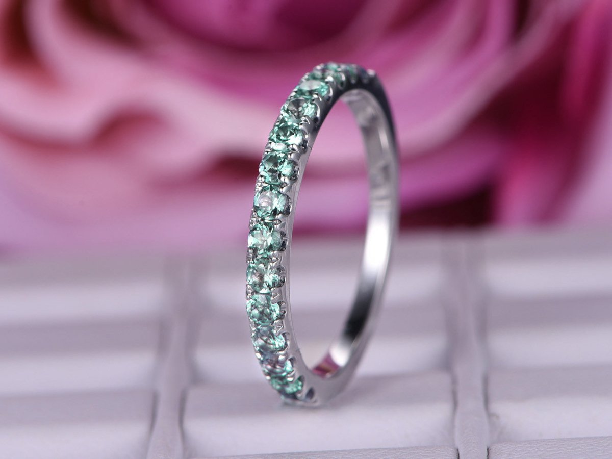 Pave-Set Half Eternity Alexandrite June Birthstone Band - Lord of Gem Rings