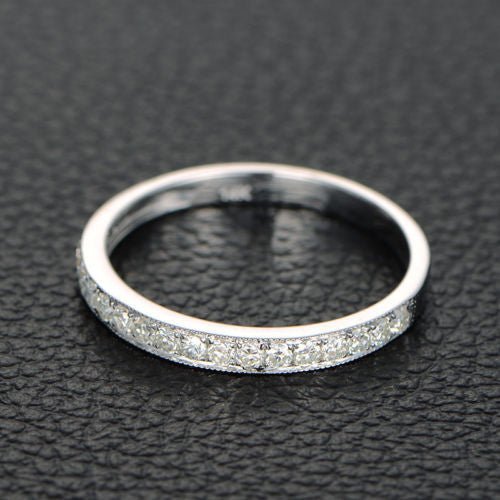 Pave set Moissanite Half Eternity Wedding Band with Milgrain - Lord of Gem Rings