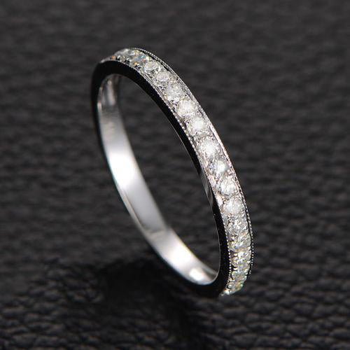 Pave set Moissanite Half Eternity Wedding Band with Milgrain