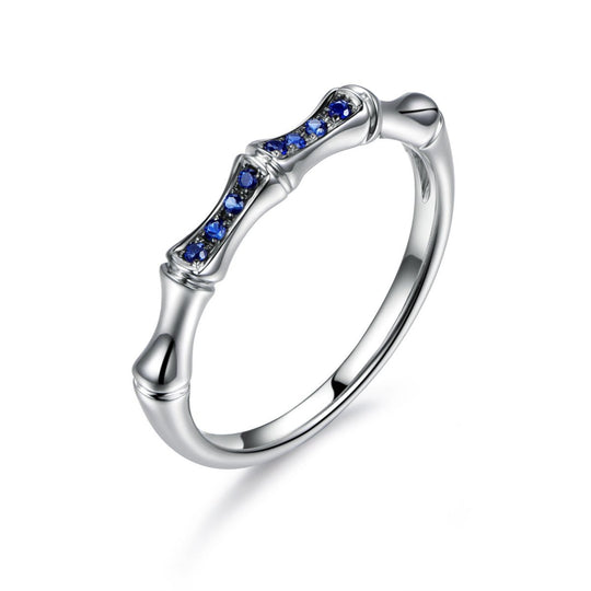 Pave-Set Natural Sapphire Bamboo September Birthstone Band
