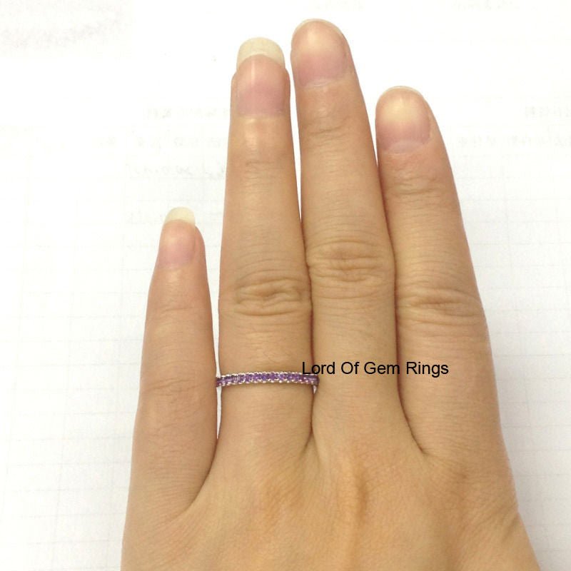 Pave set Purple Amethyst Half Eternity February Birthstone Band - Lord of Gem Rings