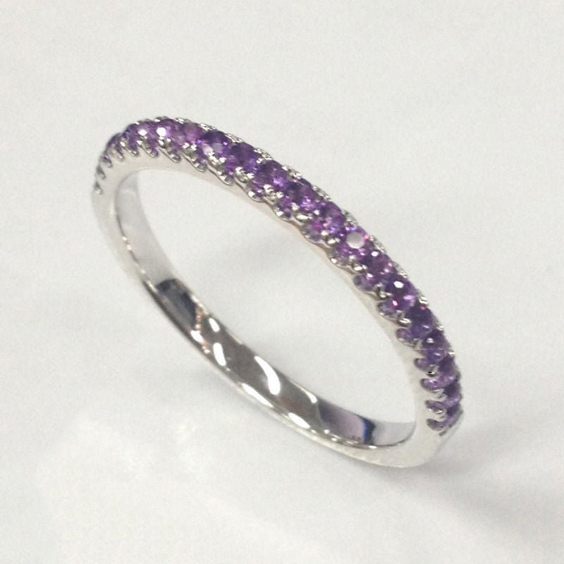 Pave set Purple Amethyst Half Eternity February Birthstone Band - Lord of Gem Rings