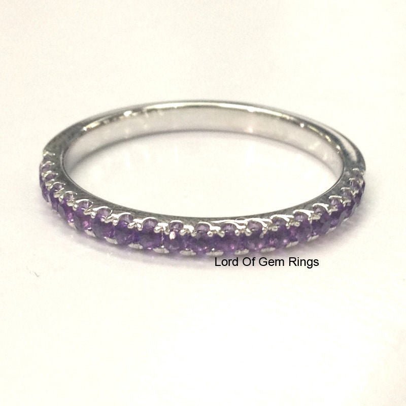 Pave set Purple Amethyst Half Eternity February Birthstone Band - Lord of Gem Rings