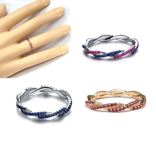Pave-Set Ruby Sapphire Twisted September Birthstone Band