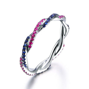 Pave-Set Ruby Sapphire Twisted September Birthstone Band - Lord of Gem Rings