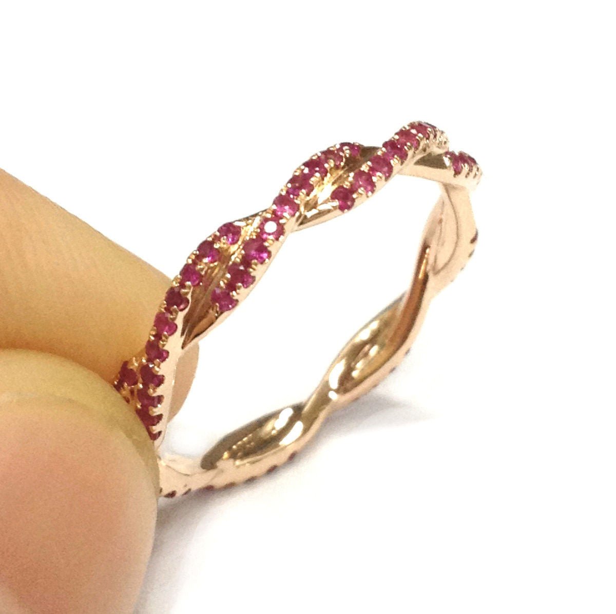 Pave-Set Ruby Sapphire Twisted September Birthstone Band - Lord of Gem Rings