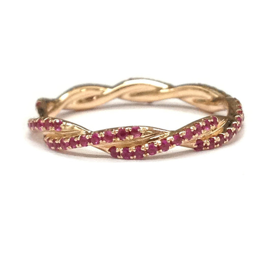 Pave-Set Ruby Twisted Eternity July Birthstone Band