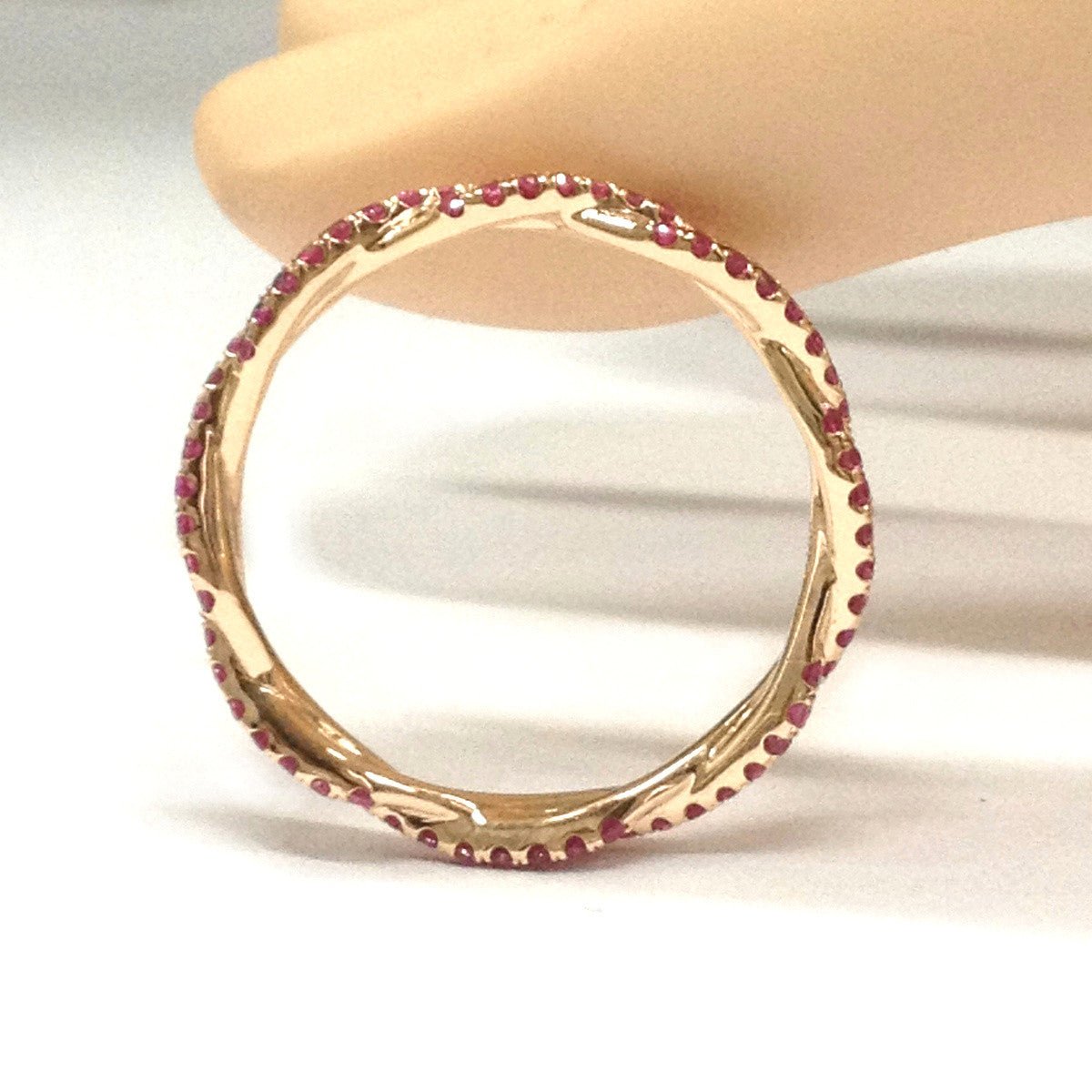 Pave-Set Ruby Twisted Eternity July Birthstone Band - Lord of Gem Rings