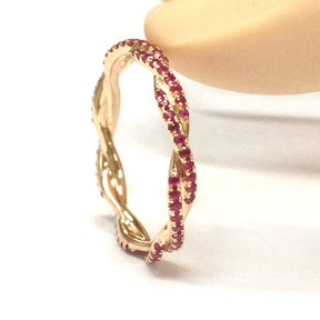 Pave-Set Ruby Twisted Eternity July Birthstone Band - Lord of Gem Rings
