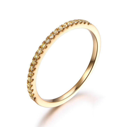 Pave-Set Yellow Diamond Half Eternity Wedding Band 18K Yellow Gold