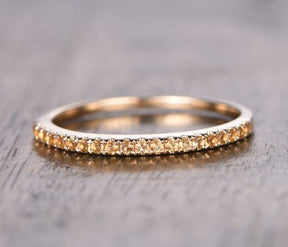 Pave Yellow Citrine Wedding Band Half Eternity Anniversary Ring 14K Rose Gold - Lord of Gem Rings