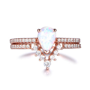 Pear Africa Opal Curved Diamond Wedding Bridal Set 14K Rose Gold - Lord of Gem Rings