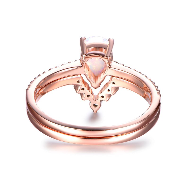 Pear Africa Opal Curved Diamond Wedding Bridal Set 14K Rose Gold - Lord of Gem Rings