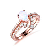 Pear Africa Opal Curved Diamond Wedding Bridal Set 14K Rose Gold - Lord of Gem Rings