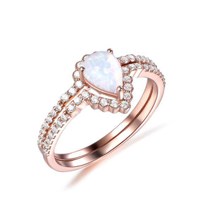 Pear Africa Opal Diamond Half Halo Bridal Set 14K Rose Gold - Lord of Gem Rings