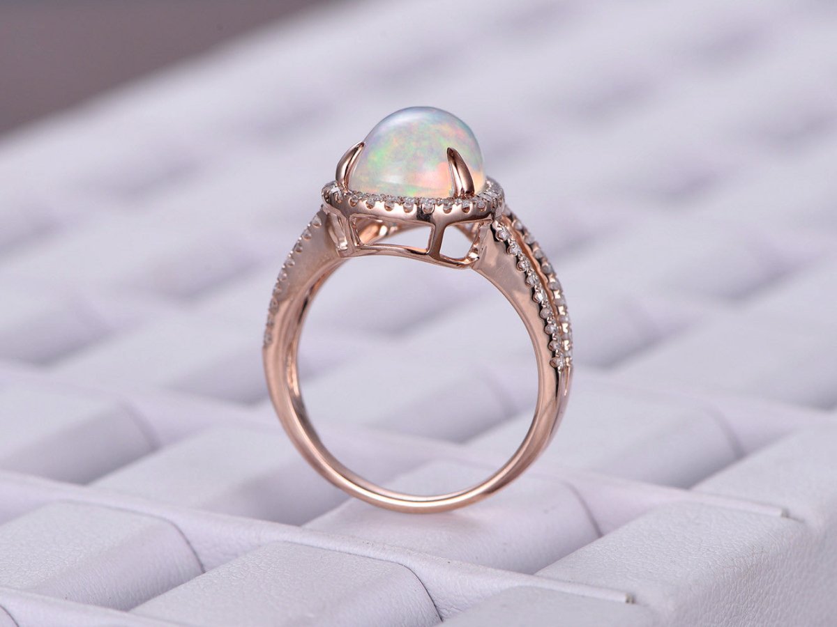 Pear Africa Opal Diamond Halo Split Shank Engagement Ring - Lord of Gem Rings