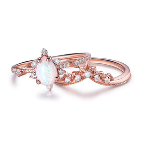 Pear Africa Opal Diamond Vintage Bridal Set 14K Rose Gold - Lord of Gem Rings