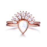 Pear Africa Opal Ring with Marquise Diamond Peacock Open Bridal Set - Lord of Gem Rings