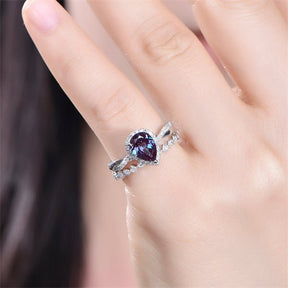 Pear Alexandrite Diamond Bridal Set 14K White Gold - Lord of Gem Rings