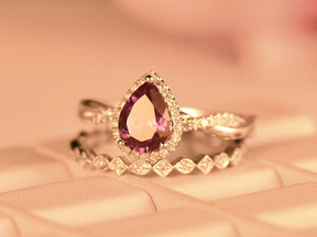 Pear Alexandrite Diamond Bridal Set 14K White Gold - Lord of Gem Rings