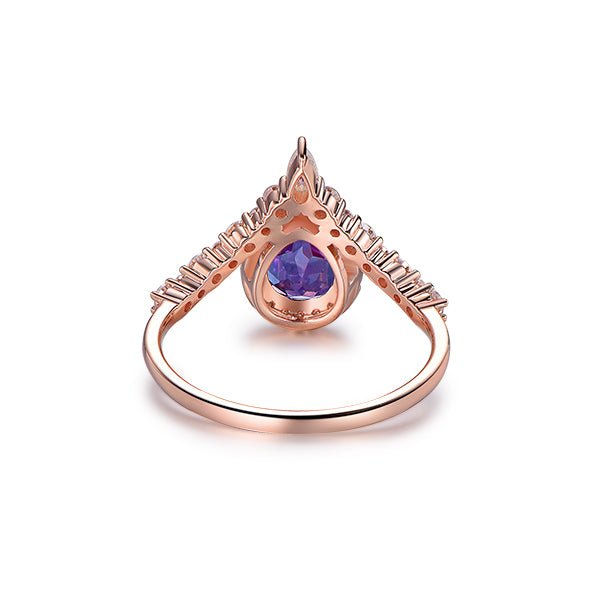 Pear Alexandrite Diamond Halo Engagement Ring 14K Rose Gold - Lord of Gem Rings