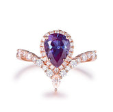 Pear Alexandrite Diamond Halo Engagement Ring 14K Rose Gold - Lord of Gem Rings