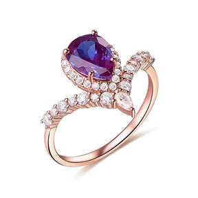 Pear Alexandrite Diamond Halo Engagement Ring 14K Rose Gold - Lord of Gem Rings