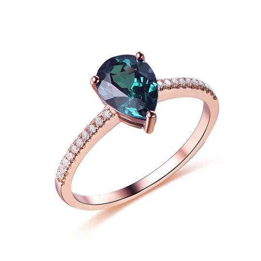 Pear Alexandrite Ring with Diamond Accents 14K Yellow Gold