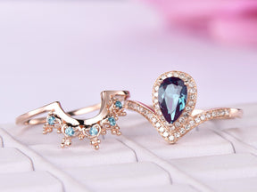 Pear Alexandrite Tiara Enhancer Bridal Set Alexandrite 14K Rose Gold - Lord of Gem Rings