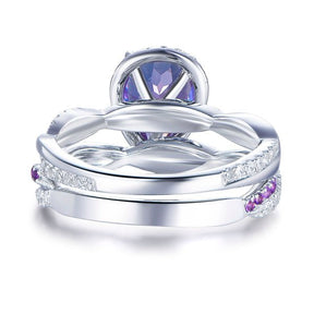 Pear Alexandrite Twisted Ring Amethyst Diamond Band Bridal Set 14K White Gold - Lord of Gem Rings