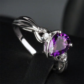 Pear Amethyst Diamond Bow Ring 14k White Gold - Lord of Gem Rings